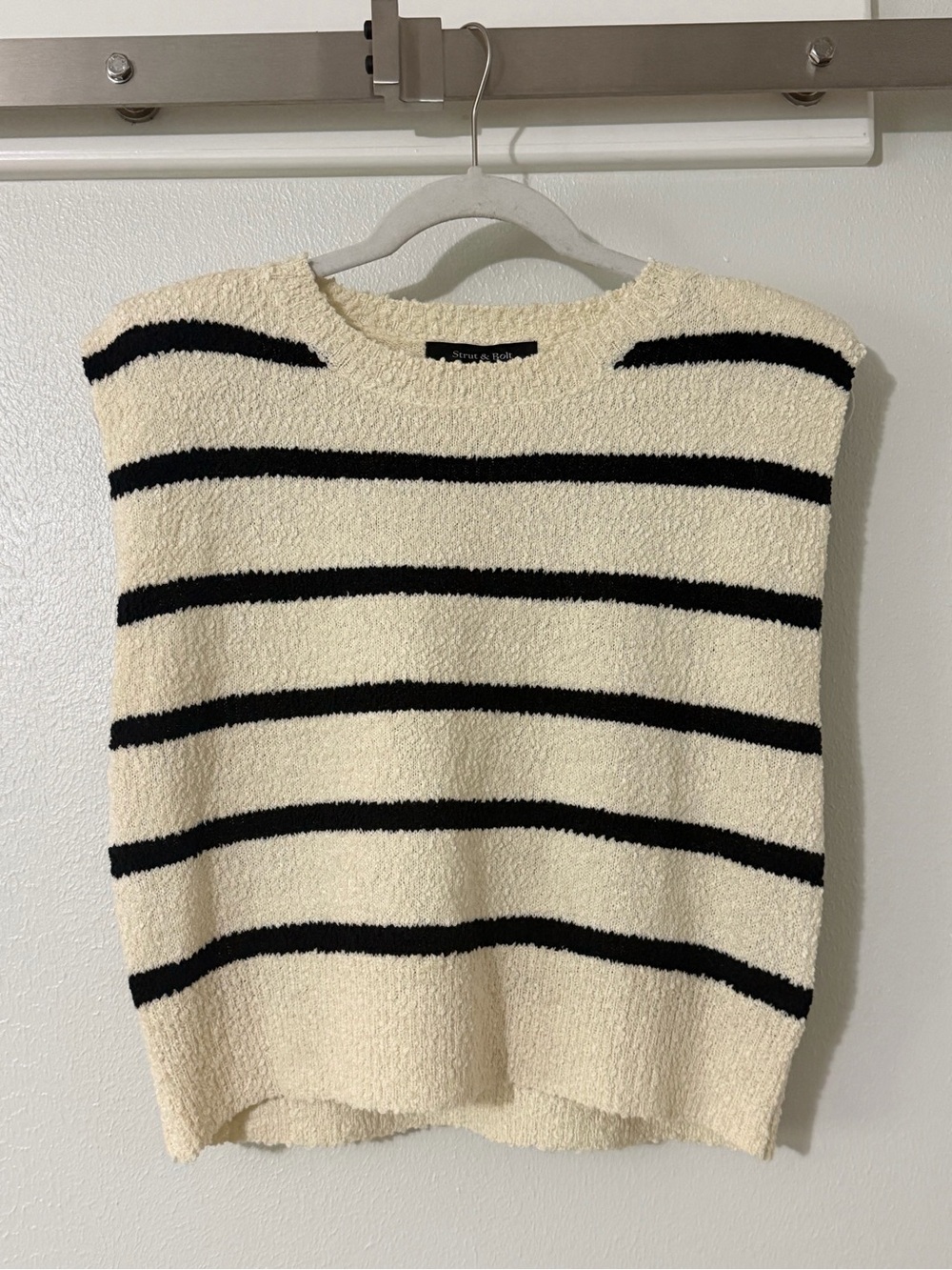 Strut & Bolt Lightweight Cream & Black Striped Women’s Sweater Vest